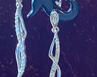 10K White Gold CZ Dangle Drop Pierced Earrings