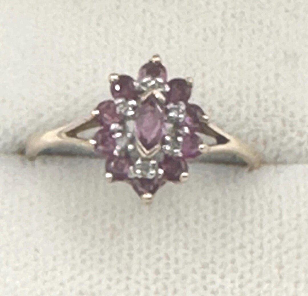 Vintage 10K Yellow Gold Ruby and Diamond Cluster Ring~size 7 1/2 - Etsy