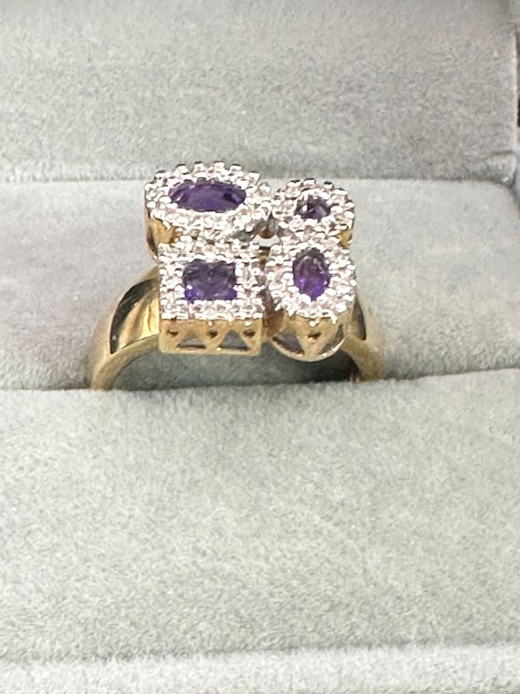Unique Amethyst and Diamond Statement Ring~Size 8… - image 1