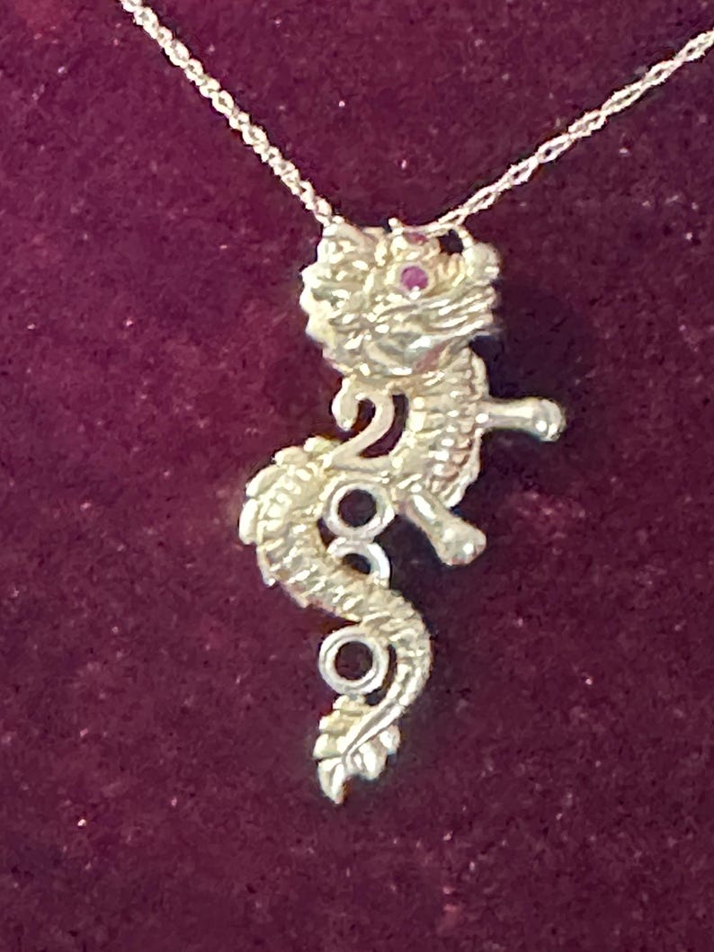 Vintage 10K Yellow Gold Dragon With Ruby Eyes Pendant Necklace With 18 ...