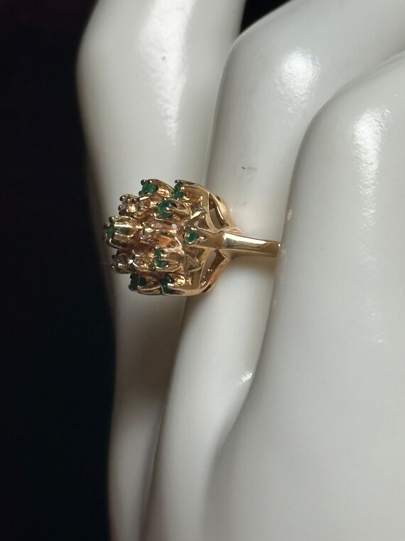 Vintage 10KP (Plumb) Yellow Gold Emerald and Diam… - image 5