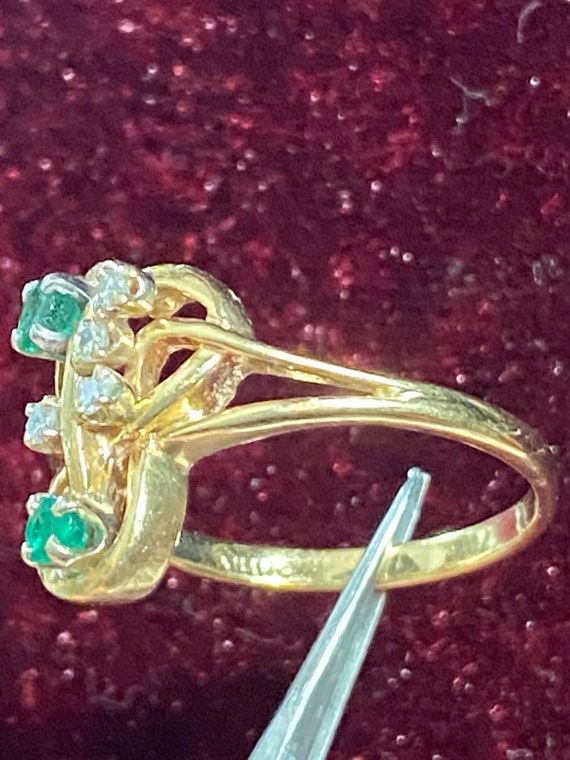 14KP (Plumb) Yellow Gold Emerald and Diamond Ring… - image 7