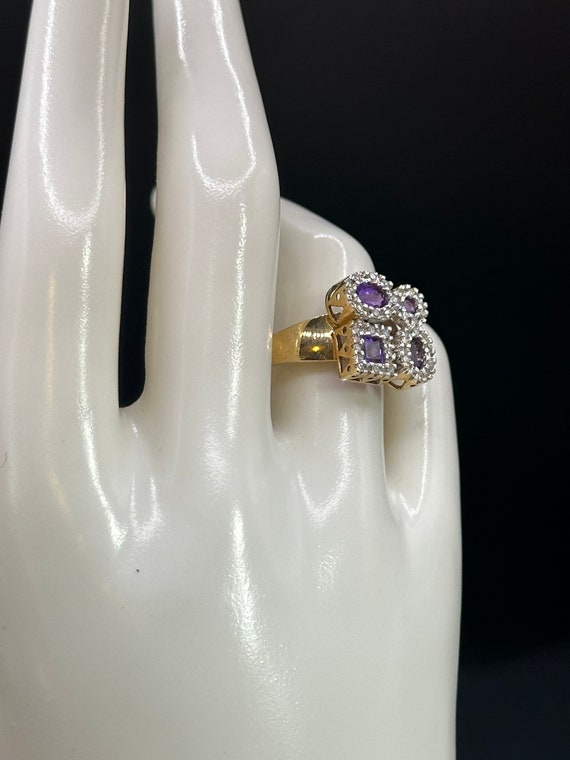 Unique Amethyst and Diamond Statement Ring~Size 8… - image 5