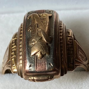 1950 10K Yellow Gold Class Ring “N”~Size 10 3/4