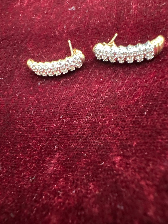 10K Yellow Gold Diamond J Hoop Diamond Earrings - image 5