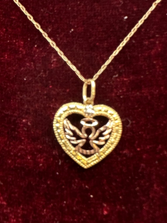 Vintage 10K Yellow and  Rose Gold Heart with Ange… - image 4