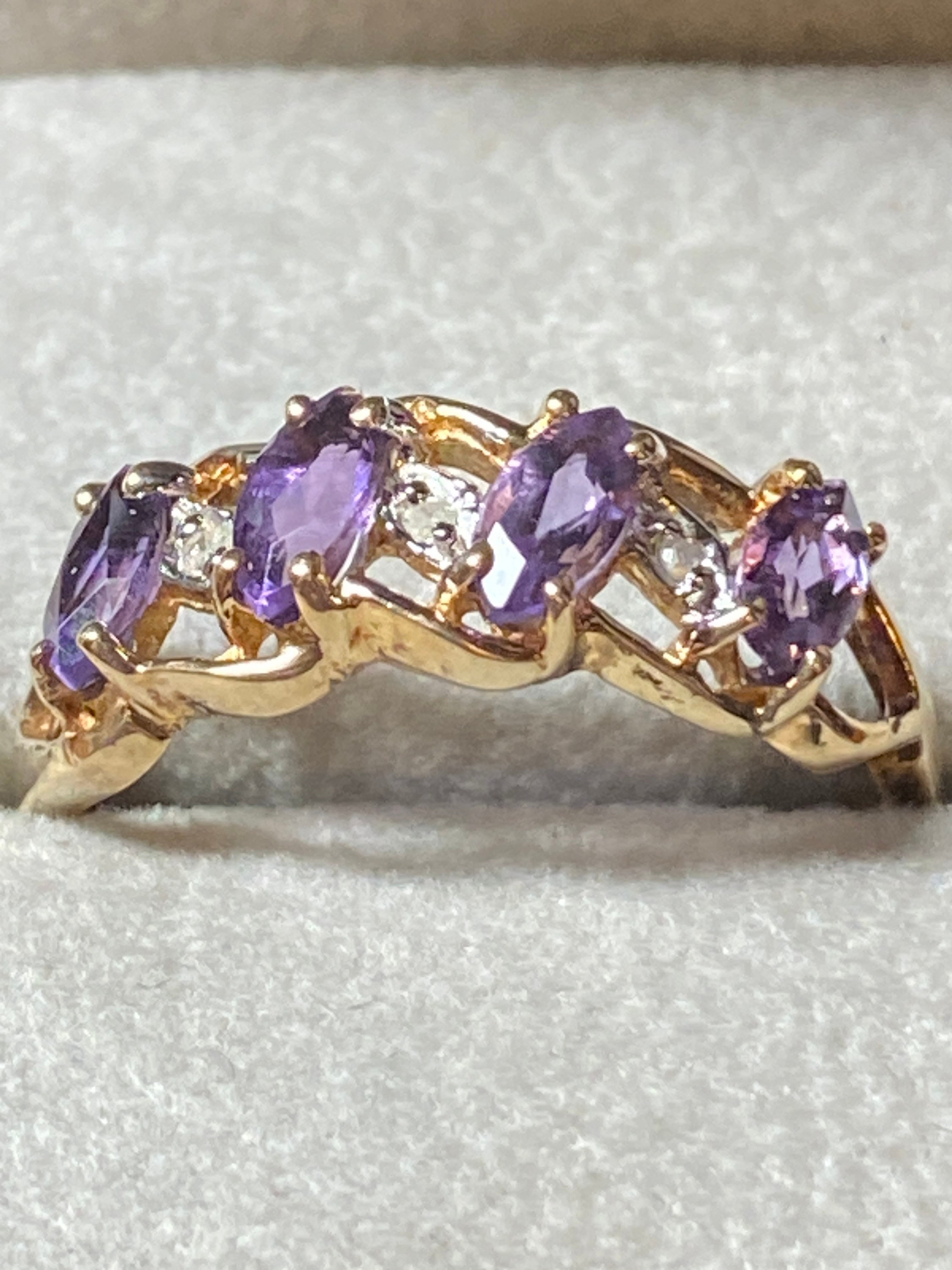 10K Yellow Gold Amethyst Ring with Accent Diamonds~Size 9