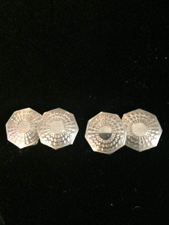 Antique 10K White Gold  Octagonal Cuff Links