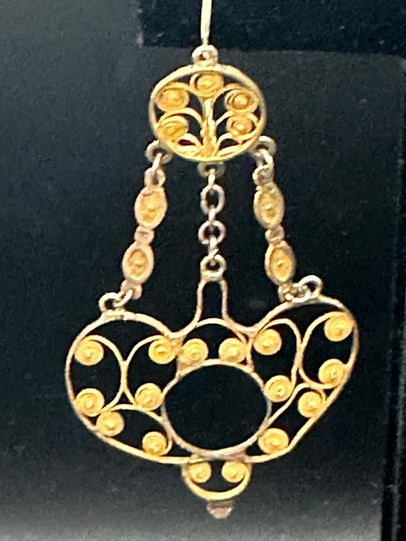 Large Vintage 10K Yellow Gold Dangle Earrings~Uni… - image 3