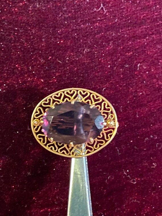 10K Vintage Yellow Gold Amethyst Pin - image 4