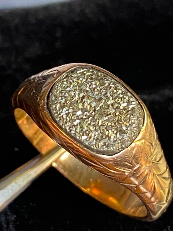 10K Yellow Gold Edwardian Pyrite Ring~Size 10 1/2 - image 3