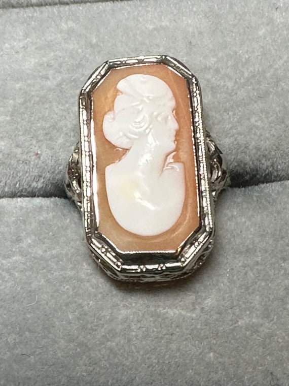 Antique 14K White Gold Cameo Ring~Size 5 - image 10