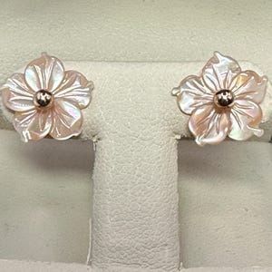 14K Yellow Gold Ball Studs with Pink Mother of Pearl Enhancers