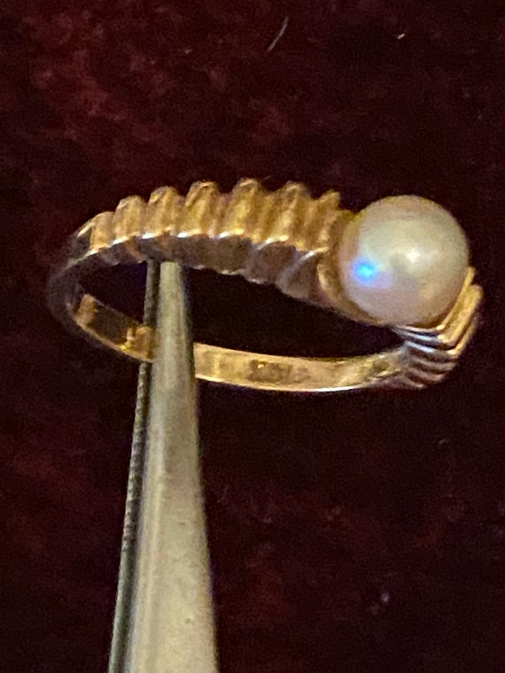 Unique 10K Yellow Gold Pearl Ring~Size 7 1/2 - image 6