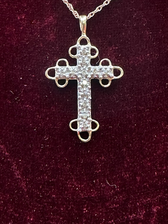 14K Yellow and White Gold Diamond Cross and 18” 1… - image 1