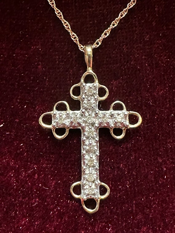 14K Yellow and White Gold Diamond Cross and 18” 1… - image 5