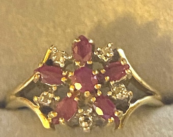 Vintage 10KP (Plumb) Yellow Gold Ruby and Diamond Ring~Size 7