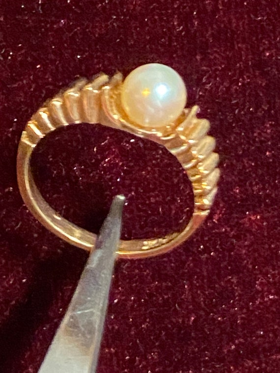 Unique 10K Yellow Gold Pearl Ring~Size 7 1/2 - image 7