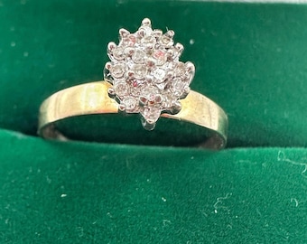 Vintage 10K Yellow and White Gold Marquise Diamond Cluster Ring~Size 7