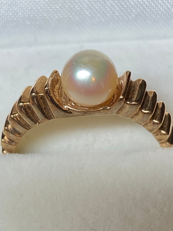 Unique 10K Yellow Gold Pearl Ring~Size 7 1/2 - image 10