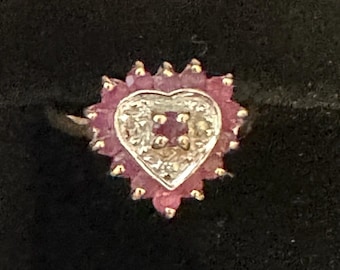 Vintage 10K Yellow Gold Ruby and Diamond Heart Ring~Size 5 1/2
