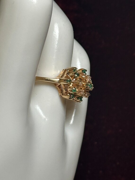 Vintage 10KP (Plumb) Yellow Gold Emerald and Diam… - image 3