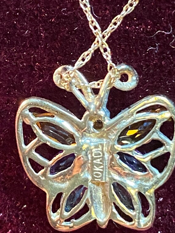 10K Yellow Gold Multi Gemstone Butterfly Pendant … - image 3