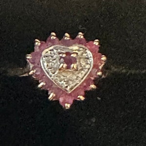 Vintage 10K Yellow Gold Ruby and Diamond Heart Ring~Size 5 1/2