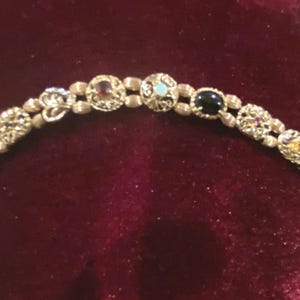 Vintage Solid 10K Yellow Gold Diamonds and Gemstone Slide Bracelet~10 Slides/Charms~6 3/4”