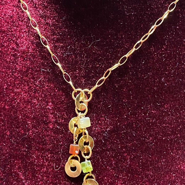 Unique 14K Yellow Gold Necklace with Multicolored Quartz Dangles