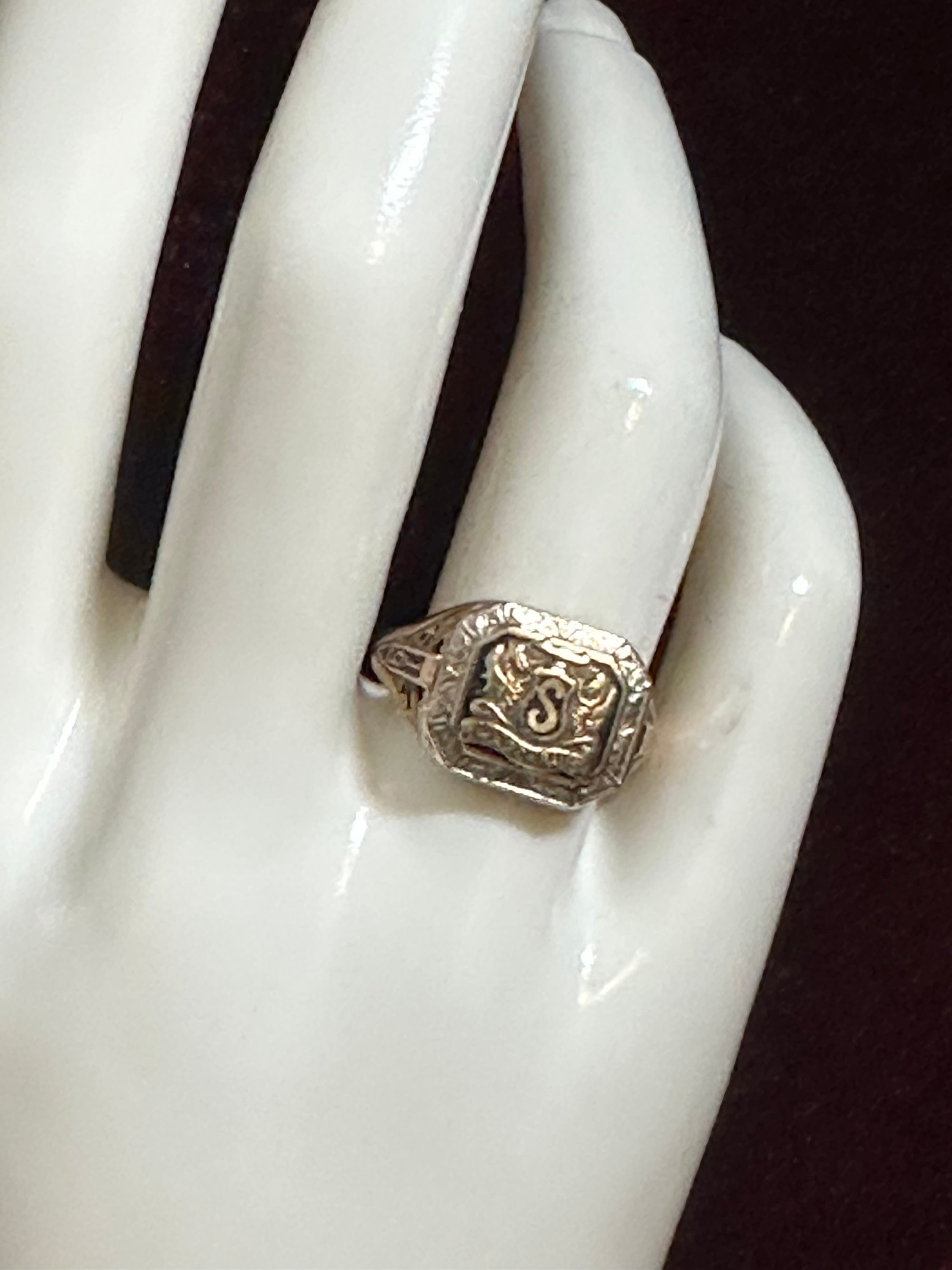 USA製1930年アンティークイニシャルC彫刻カレッジリング指輪【10