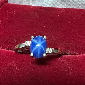 Vintage 10K White Gold Truebrite Blue Star Sapphire With Accent Diamonds~Size 6