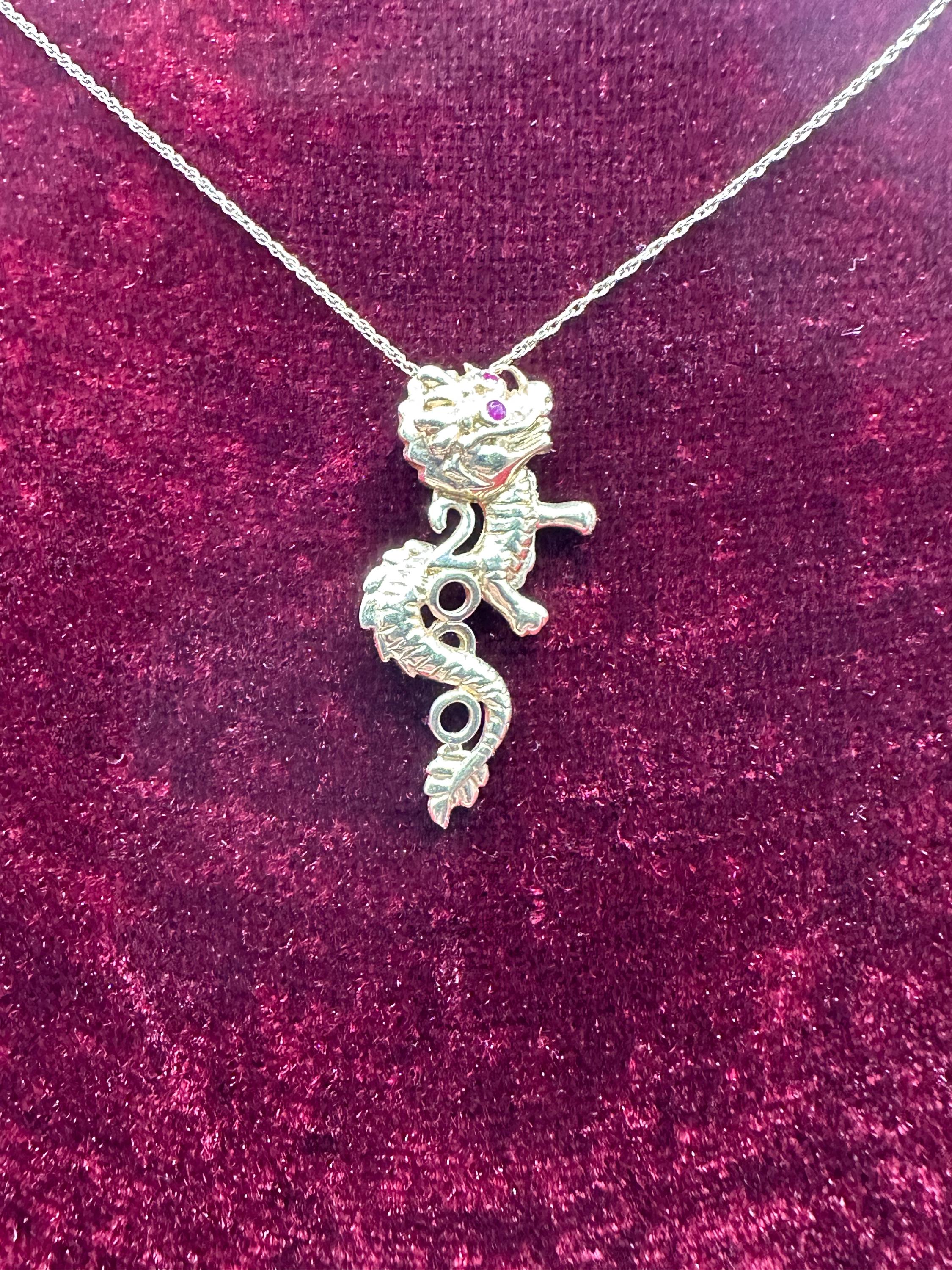 Vintage 10K Yellow Gold Dragon With Ruby Eyes Pendant Necklace With 18 ...