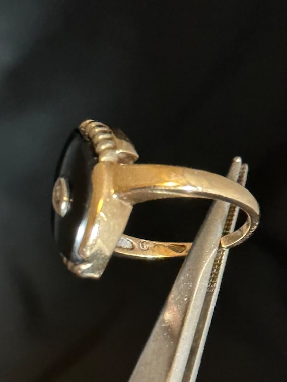 Vintage 10K Yellow Gold Black Onyx Ring with Diam… - image 3