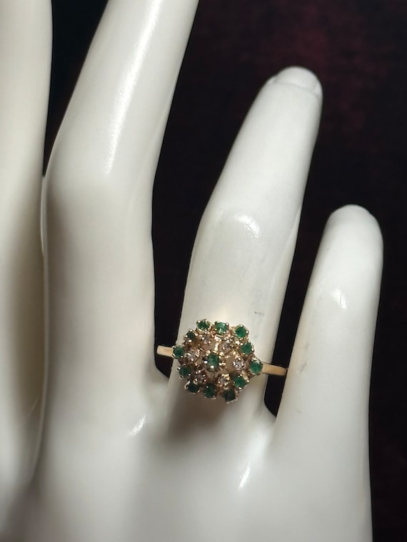Vintage 10KP (Plumb) Yellow Gold Emerald and Diam… - image 2