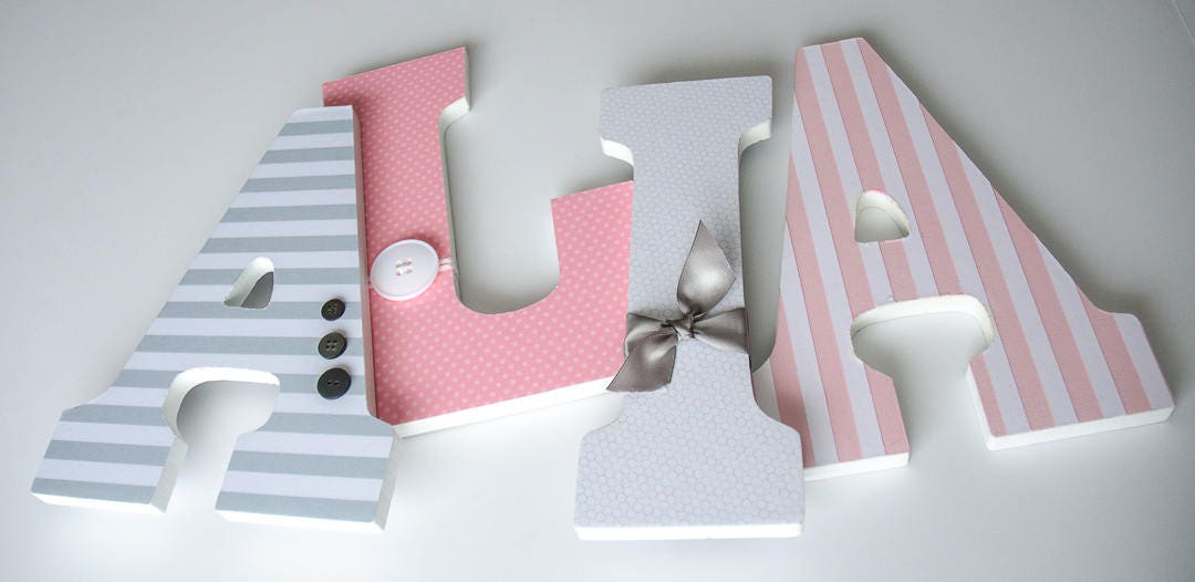 Pink and Grey Nursery Wooden Letters Girl Bedroom Etsy