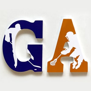 Letras deportivas, letras de madera con silueta, personalizadas, para sala de juegos, guardería, aula, dormitorio de niña y niño, regalo de cumpleaños para niños, letrero de pared con nombre