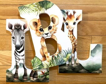 Safari Jungle Animal Wooden Letters, Nursery letters, Custom, Kid bedroom, Birthday gift, new mom gift, name wall decor, baby art sign