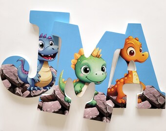 Baby Dinosaur Wooden Letters, Dino letters, Kid Bedroom, Custom, Nursery, Birthday gift, new mom gift, name wall decor, baby art, wall sign