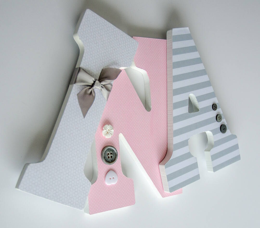 Pink and Grey Nursery Wooden Letters Girl Bedroom Birthday Etsy