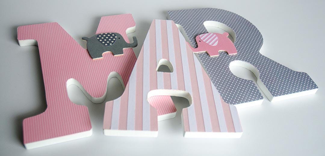 Pink and Grey Nursery Wooden Letters Girl Bedroom Birthday Etsy