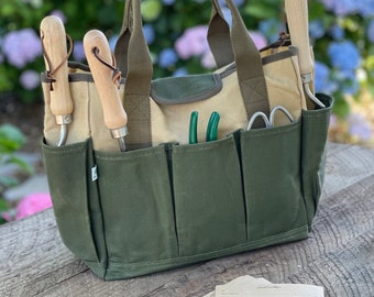 【The Barnnet】Canvas Gardening Tote Bag Garden Tool Bag, Garden Tote Bag With 8 Pockets, Canvas