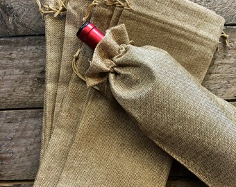 Bulk Burlap Wine Bottle Gift Bags with Drawstring (Jute Wine Bag) - 6"x14" Quantity 25