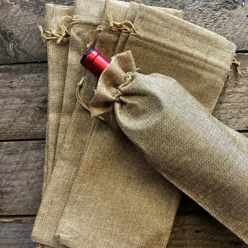 6/12PCS Rustic Natural Jute Burlap Wine Bags Drawstring Wine Bottle Gift Covers 