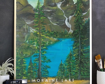 Impression d'art de Banff du lac Moraine, art du parc national Banff, art de la montagne aquarelle, impression d'art de l'Alberta, impression de Banff Canada, code d'article - COTC PR19