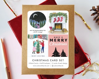 Christmas Cards Pack, Assorted Christmas Cards - set of 8, Boxed Christmas Greeting Cards, Christmas Cards Set, Item Code - COTC H34