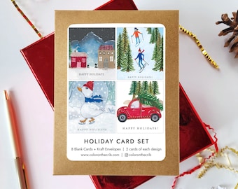 Holiday Boxed Cards, Set of 8 Holiday Greetings, Christmas Cards, Assorted Set of Holiday Cards, Holiday Cards Pack, Item Code - COTC H32