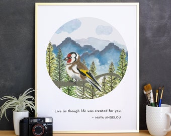 Maya Angelou Zitat, Maya Angelou Poster, Poesie Kunstdruck, motivierendes, inspirierendes Zitat, Aquarell Vogel Kunst, Artikelnummer - COTC PR01