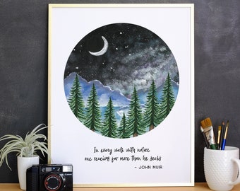 John Muir Quote Print, John Muir Poetry, en cada paseo con la naturaleza, Nature Art Print, Wilderness Print, Forest Art, Código de artículo - COTC PR02