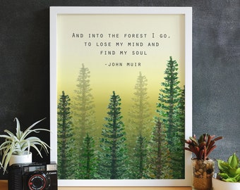 John Muir, and into the forest i go, Quote Prints, Inspirational Quote, John Muir Quote Watercolor Art, Item Code - COTC PR06